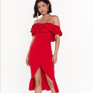 SOLD - Queen of  ❤️ red midi dress - off shoulder